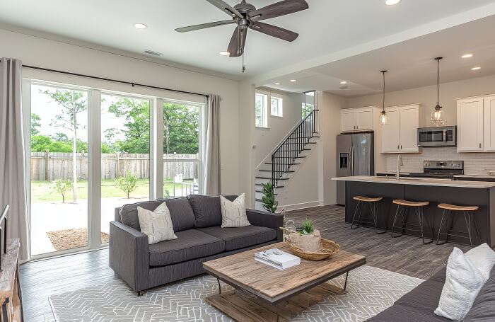 living room with fan