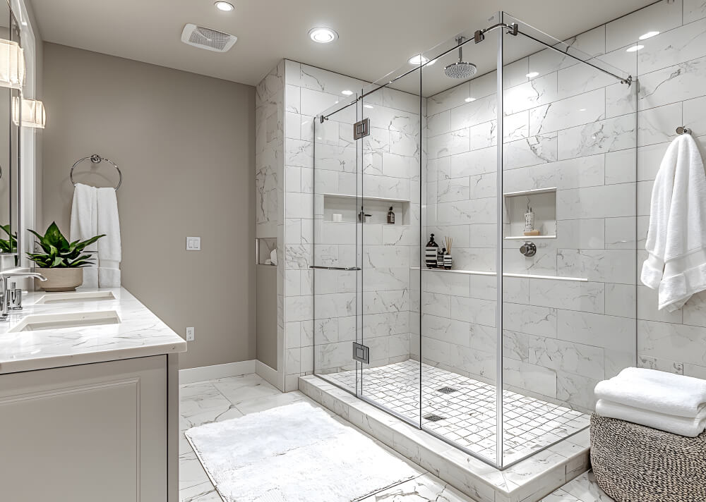 Modern Walk-In Glass Shower Renovation after